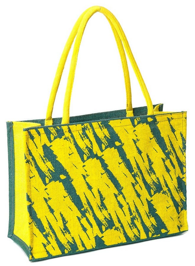 H&B Jute Shopping Bag - Reusable Grocery Bag | Grocery Shopping Bag Large | Shopper Tote | Shopping bags for Grocery - Brush Stroke (Combo of 3 - Yellow) - Image 2