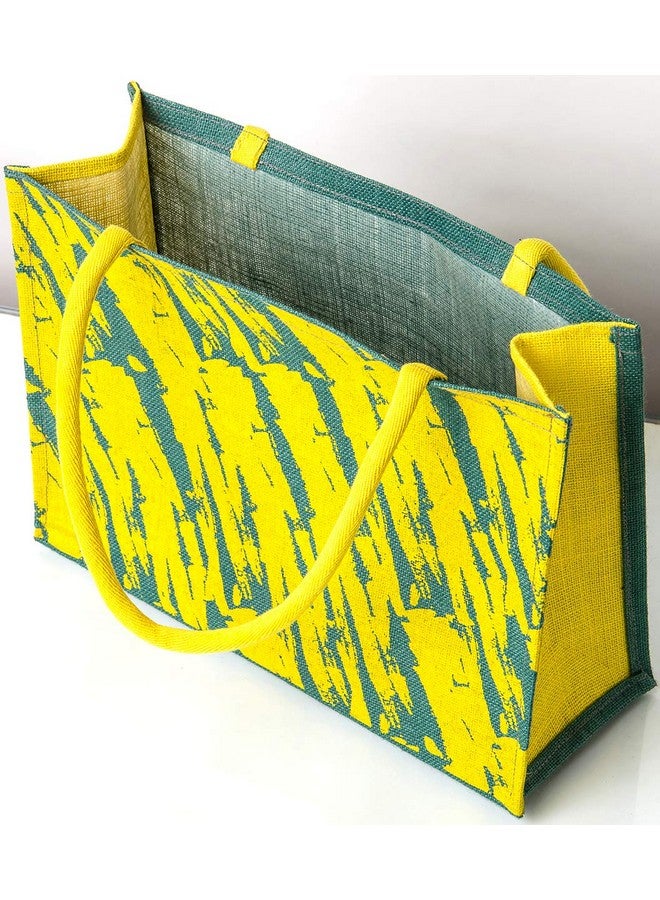 H&B Jute Shopping Bag - Reusable Grocery Bag | Grocery Shopping Bag Large | Shopper Tote | Shopping bags for Grocery - Brush Stroke (Combo of 3 - Yellow) - Image 4