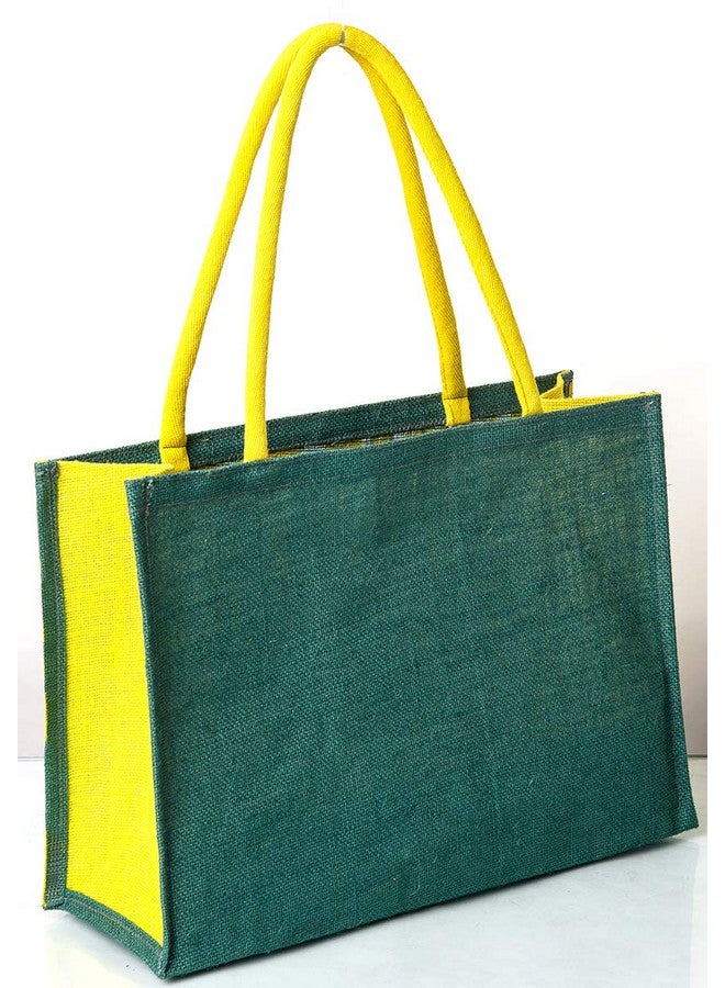 H&B Jute Shopping Bag - Reusable Grocery Bag | Grocery Shopping Bag Large | Shopper Tote | Shopping bags for Grocery - Brush Stroke (Combo of 3 - Yellow) - Image 3