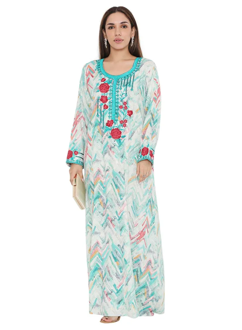 هانا آند سارا HIGH QUALITY VISCOSE JALBIYA WITH MULTICOLOR THICK THREAD EMBROIDERY ARABIC KAFTAN JALABIYA DRESS