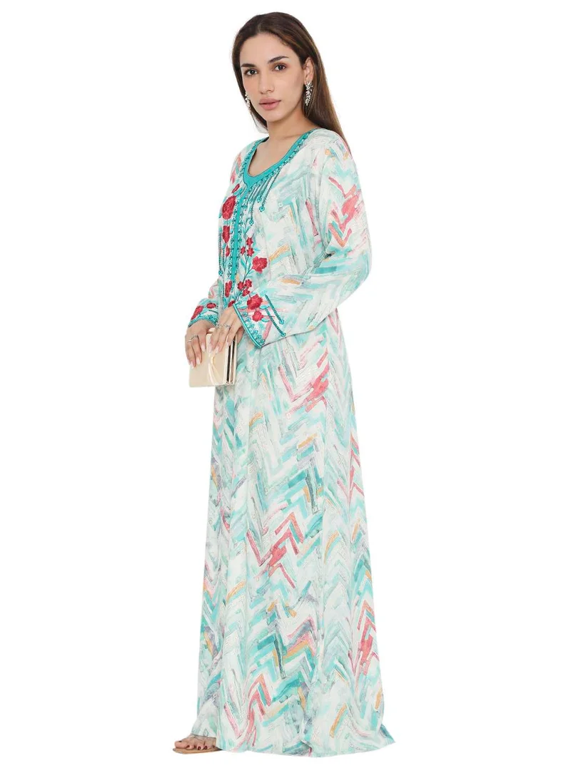 هانا آند سارا HIGH QUALITY VISCOSE JALBIYA WITH MULTICOLOR THICK THREAD EMBROIDERY ARABIC KAFTAN JALABIYA DRESS