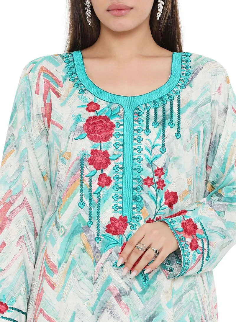 هانا آند سارا HIGH QUALITY VISCOSE JALBIYA WITH MULTICOLOR THICK THREAD EMBROIDERY ARABIC KAFTAN JALABIYA DRESS