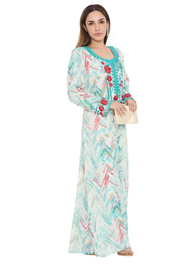 هانا آند سارا HIGH QUALITY VISCOSE JALBIYA WITH MULTICOLOR THICK THREAD EMBROIDERY ARABIC KAFTAN JALABIYA DRESS