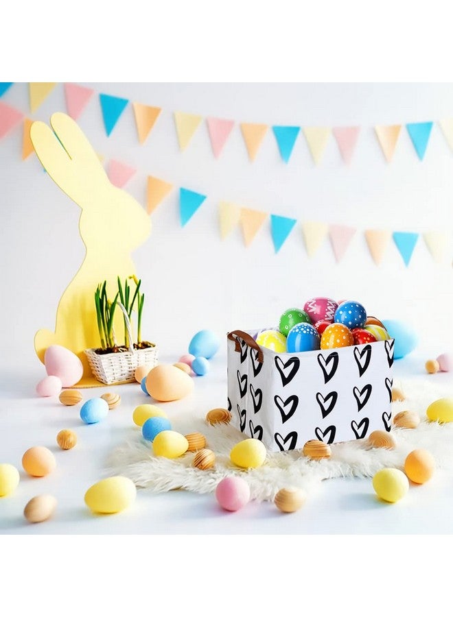 CLOCOR سلة قلبية مستطيلة من كلوكور، سلة تخزين بنمط لطيف، صندوق تخزين قابل للطي ومقاوم للماء مع مقابض للأطفال، سلال هدايا، منظم ألعاب، سلة رف (قلوب سوداء) - Image 2