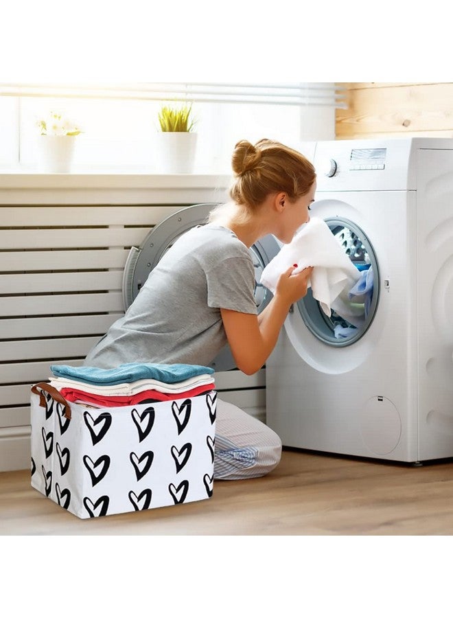 CLOCOR سلة قلبية مستطيلة من كلوكور، سلة تخزين بنمط لطيف، صندوق تخزين قابل للطي ومقاوم للماء مع مقابض للأطفال، سلال هدايا، منظم ألعاب، سلة رف (قلوب سوداء) - Image 4