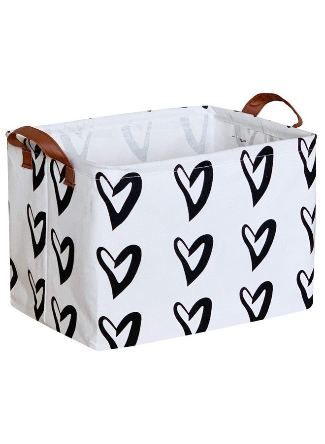 CLOCOR سلة قلبية مستطيلة من كلوكور، سلة تخزين بنمط لطيف، صندوق تخزين قابل للطي ومقاوم للماء مع مقابض للأطفال، سلال هدايا، منظم ألعاب، سلة رف (قلوب سوداء) - Image 1