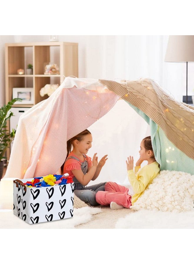 CLOCOR سلة قلبية مستطيلة من كلوكور، سلة تخزين بنمط لطيف، صندوق تخزين قابل للطي ومقاوم للماء مع مقابض للأطفال، سلال هدايا، منظم ألعاب، سلة رف (قلوب سوداء) - Image 3