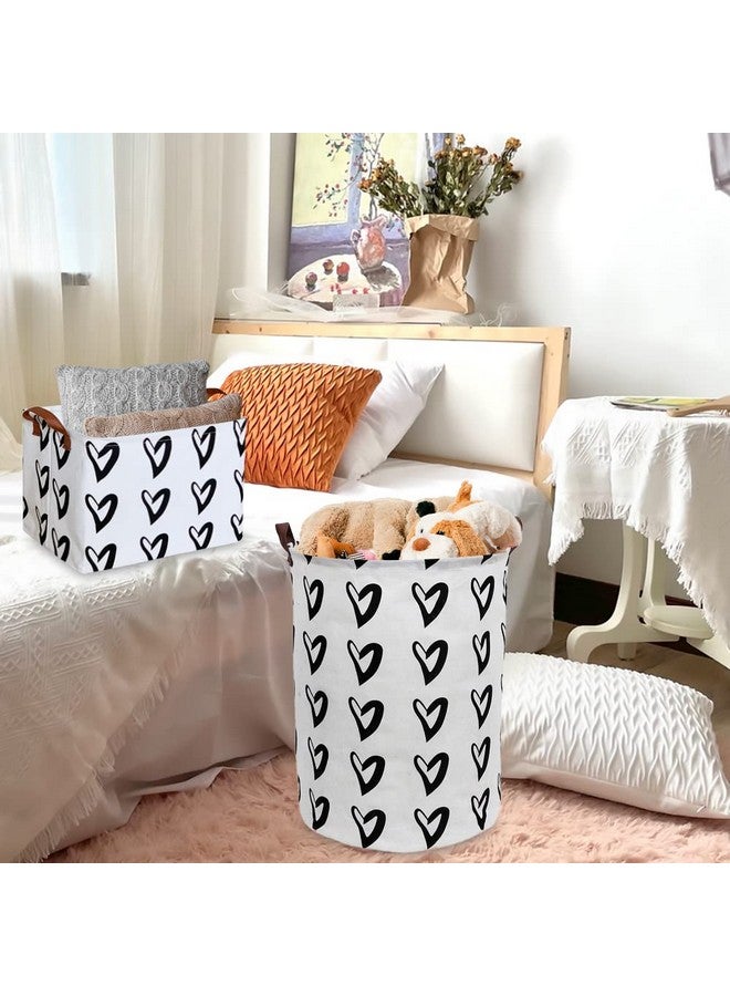CLOCOR سلة قلبية مستطيلة من كلوكور، سلة تخزين بنمط لطيف، صندوق تخزين قابل للطي ومقاوم للماء مع مقابض للأطفال، سلال هدايا، منظم ألعاب، سلة رف (قلوب سوداء) - Image 5