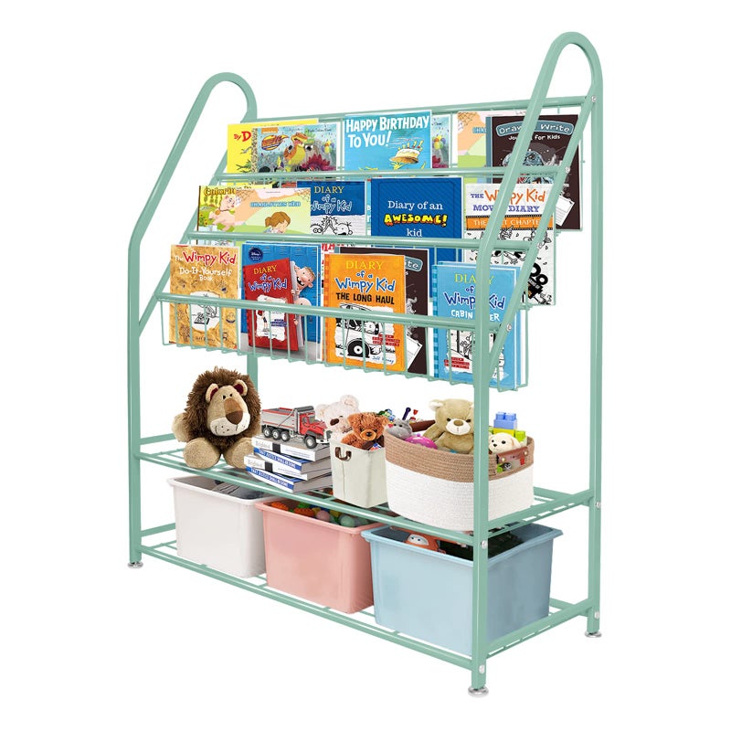 aboxoo Metal Kids Bookshelf Green Freestanding for Children Room 32 in Toy Organizer Book Unit Storage Large Green Stable Bookcase Bookstore Living Room Bed Room Library