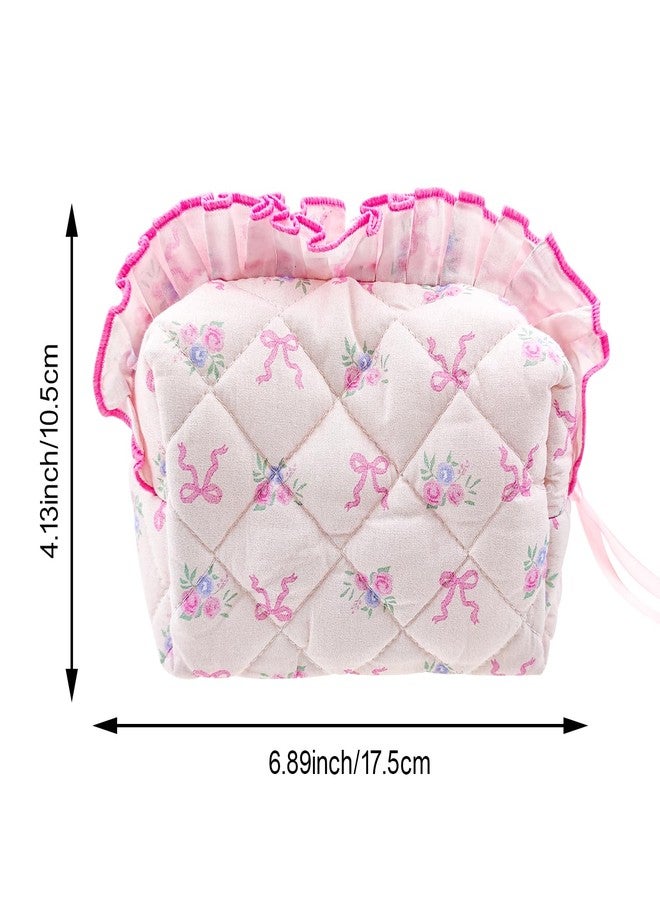 Arvintas Quilted Makeup Bag, Cute Pouch Travel Toiletry Period Bag, Pink bow Zipper Make Up Pouch for Women Girls (Style 2) - Image 2