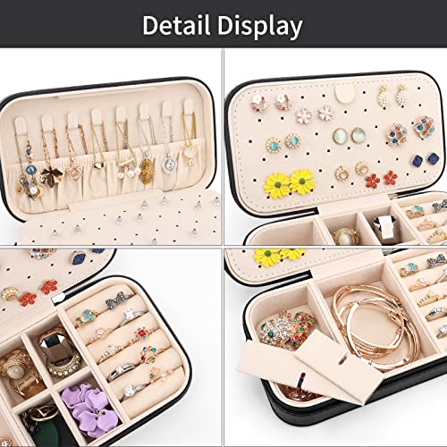 DesignSter Travel Jewelry Box, PU Leather Portable Jewelry Case, Small Jewelry Boxes for Gifts, Travel Jewelry Organizer for Women Rings Earrings Necklaces Bracelets (Black) - Image 4