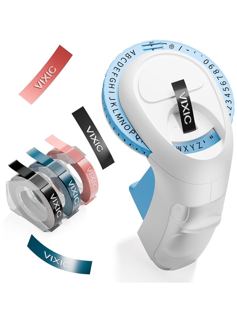 عام آلة صنع الملصقات المزخرفة مع الأشرطة، صانع الملصقات المنقوش القديم المحمول، ملصق مزخرف صغير عتيق، طابعة ملصقات محمولة للمنزل والمكتب والخارج، أزرق - Image 1