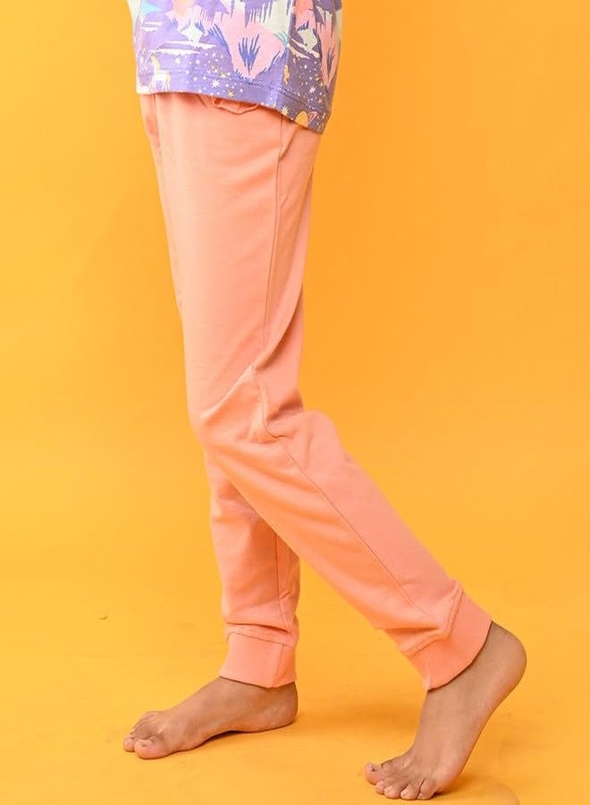 انثريلو بنطال رياضي صيفي للبنات من أنثريلو | مصنوع من مزيج قطني 100% لطيف على البشرة | بنطال رياضي للبنات | ملابس كاجوال | بنطال رياضي صيفي جميل بلون الخوخ - مقاس 1-2 سنة - Image 4