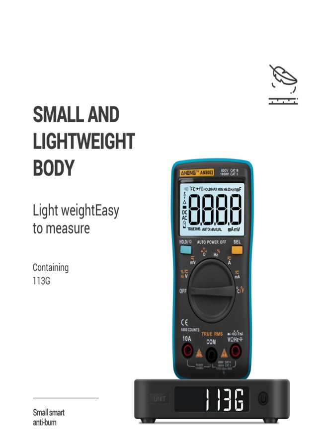 ANENG AN8002 6000 Counts True RMS Multifunctional Digital Multimeter Voltmeter Ammeter Handheld Mini Universal Meter High Accuracy Measure Temperature AC/DC Voltage AC/DC Current Resistance Capacitance Frequency Duty Cycle Diode Tester - Image 2