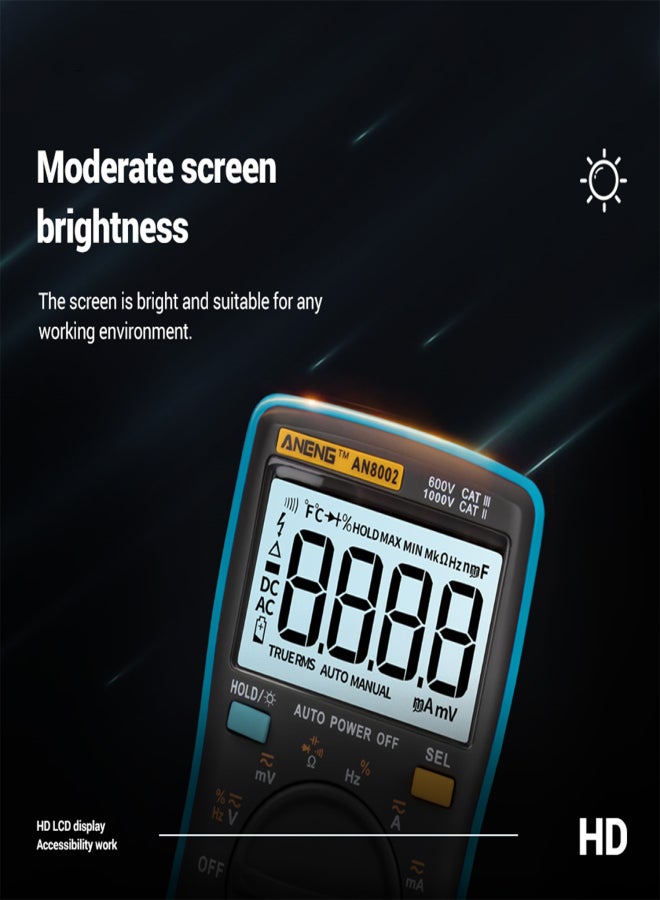 ANENG AN8002 6000 Counts True RMS Multifunctional Digital Multimeter Voltmeter Ammeter Handheld Mini Universal Meter High Accuracy Measure Temperature AC/DC Voltage AC/DC Current Resistance Capacitance Frequency Duty Cycle Diode Tester - Image 3
