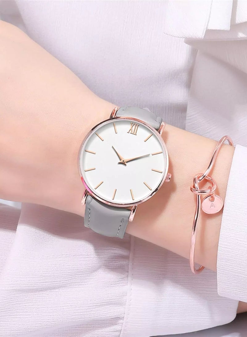 2pcs Minimalist Round Pointer Quartz Watch With Bracelet Set  - Image 1