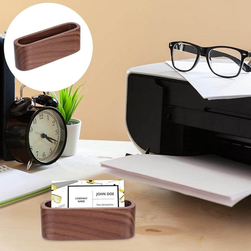 Tazweeq Business Card Holder, Beech Business Card Case, Desktop Business Card Stand, Office Desk Wooden Business Card Holder Organizer, Pen Storage Box (Walnut 1 Grid) - Image 2