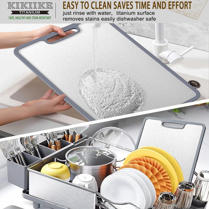 KIKIIKE Titanium Cutting Board Double-sided non-slip silicone edging Pure Titanium Cutting Boards for Kitchen - Double-Sided Food-Grade Chopping Board Non-Stick Durable and easy to clean (Small) - Image 4