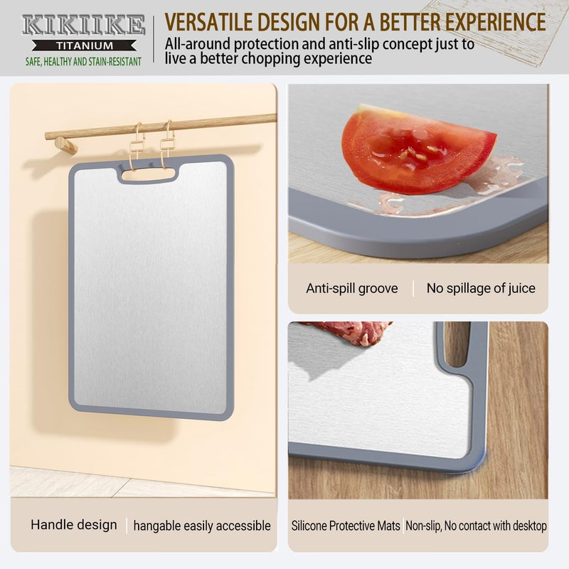 KIKIIKE Titanium Cutting Board Double-sided non-slip silicone edging Pure Titanium Cutting Boards for Kitchen - Double-Sided Food-Grade Chopping Board Non-Stick Durable and easy to clean (Small) - Image 3