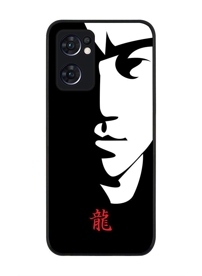 Stylizedd Rugged Black edge case for Oppo Reno7 5G  Slim fit Soft Case Flexible Rubber Edges Anti Drop TPU Gel Thin Cover - Tibute - Bruce Lee (Black) - Image 1