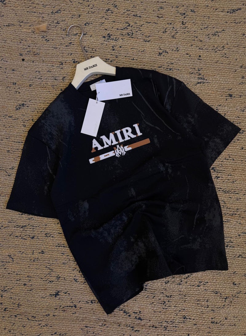 AMIR Font text Printed Men’s Black Casual Cotton T-Shirt – Summer Street Style Comfort FiT - Image 1