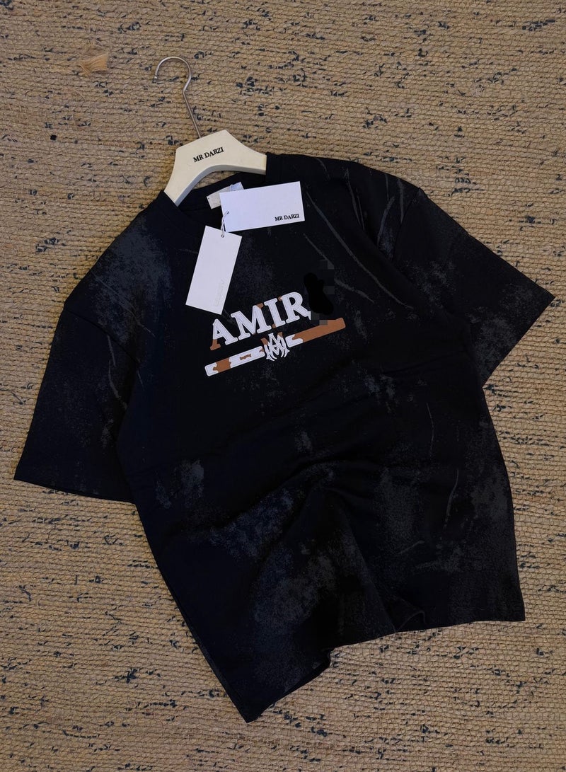 AMIR Font text Printed Men’s Black Casual Cotton T-Shirt – Summer Street Style Comfort FiT - Image 1