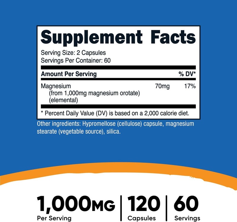 Nutricost كبسولات مغنيسيوم أوروات نوتريكوست 1000 ملغ 120 كبسولة 60 حصة 500 ملغ لكل كبسولة خالية من الكائنات المعدلة وراثيًا وخالية من الغلوتين - Image 2