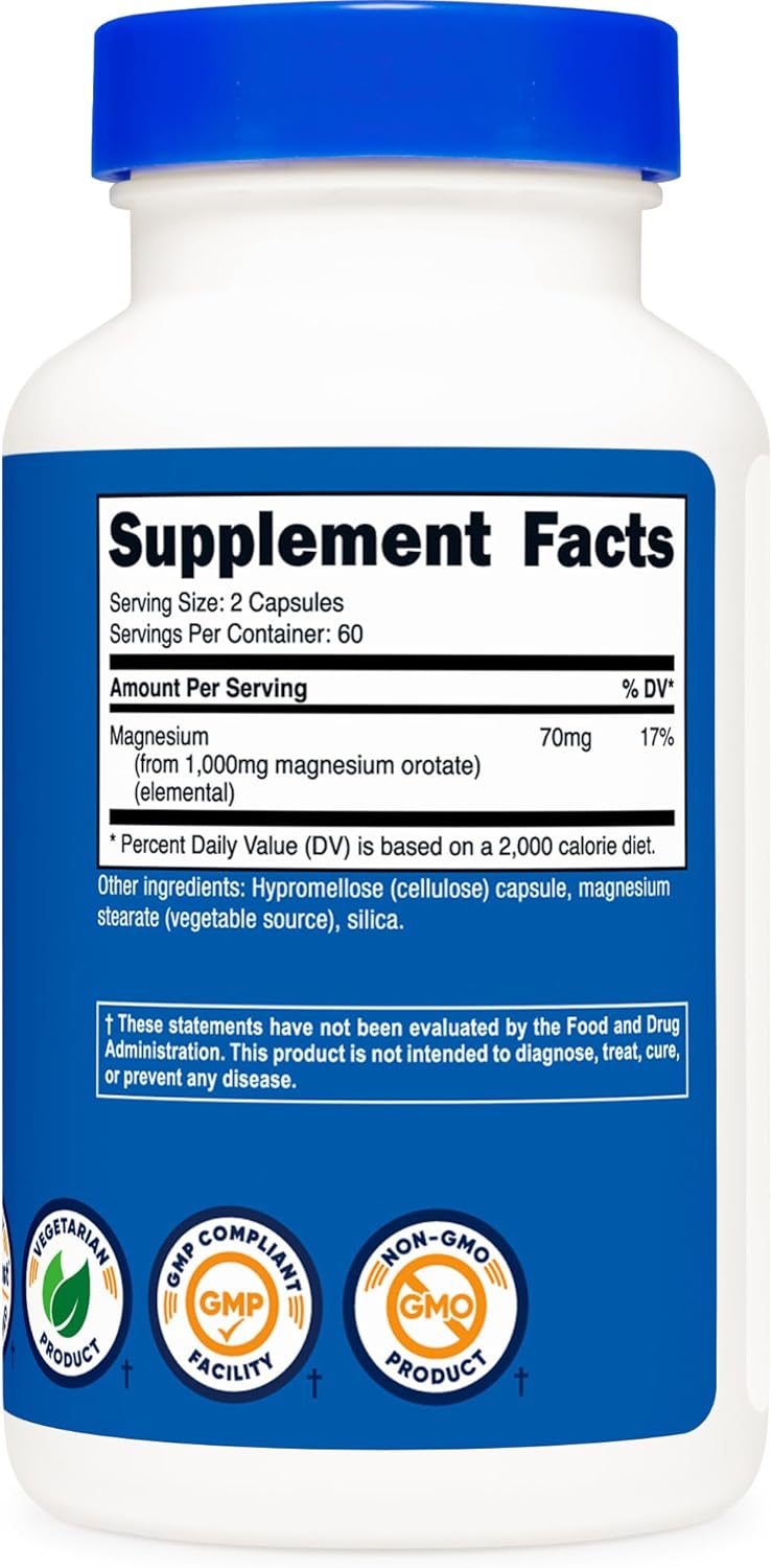 Nutricost كبسولات مغنيسيوم أوروات نوتريكوست 1000 ملغ 120 كبسولة 60 حصة 500 ملغ لكل كبسولة خالية من الكائنات المعدلة وراثيًا وخالية من الغلوتين - Image 5