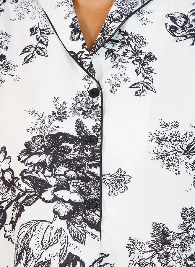 Styli Mono Floral Piped Button Through Nightshirt Dress