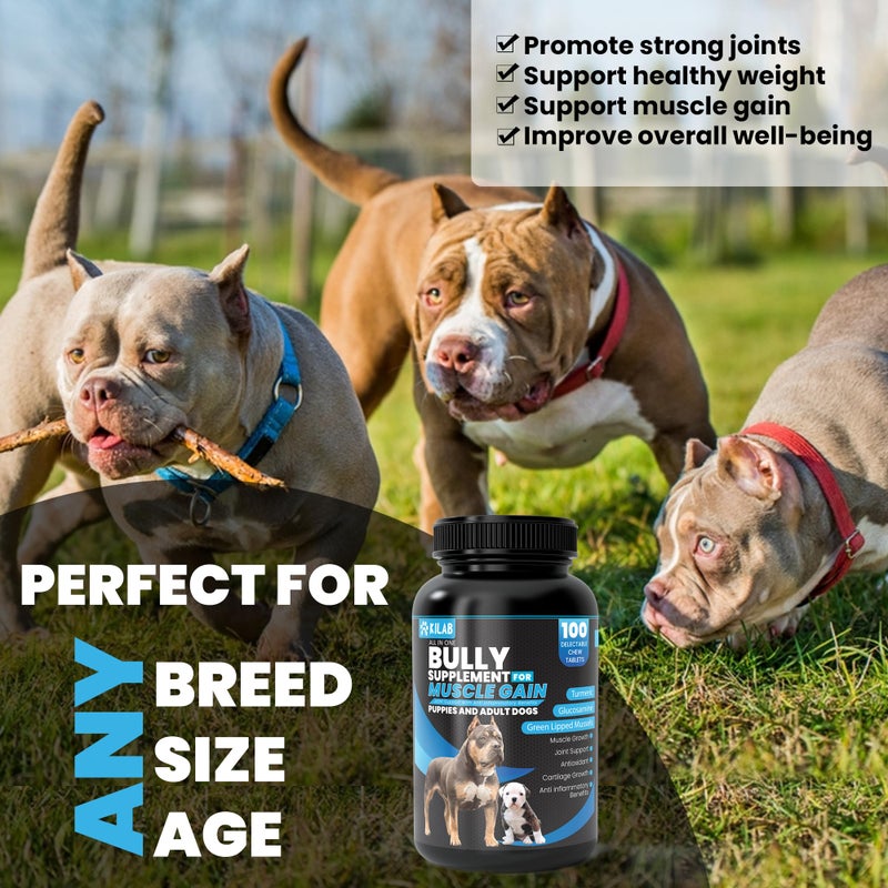 Kilab Dog Weight Gainer – 100-Count Muscle Builder Dog Supplement – Muscle Growth Supplement for Dogs, Puppies and Adults – Bully Growth Formula with Turmeric, Glucosamine, Green Lipped Mussels - Image 4