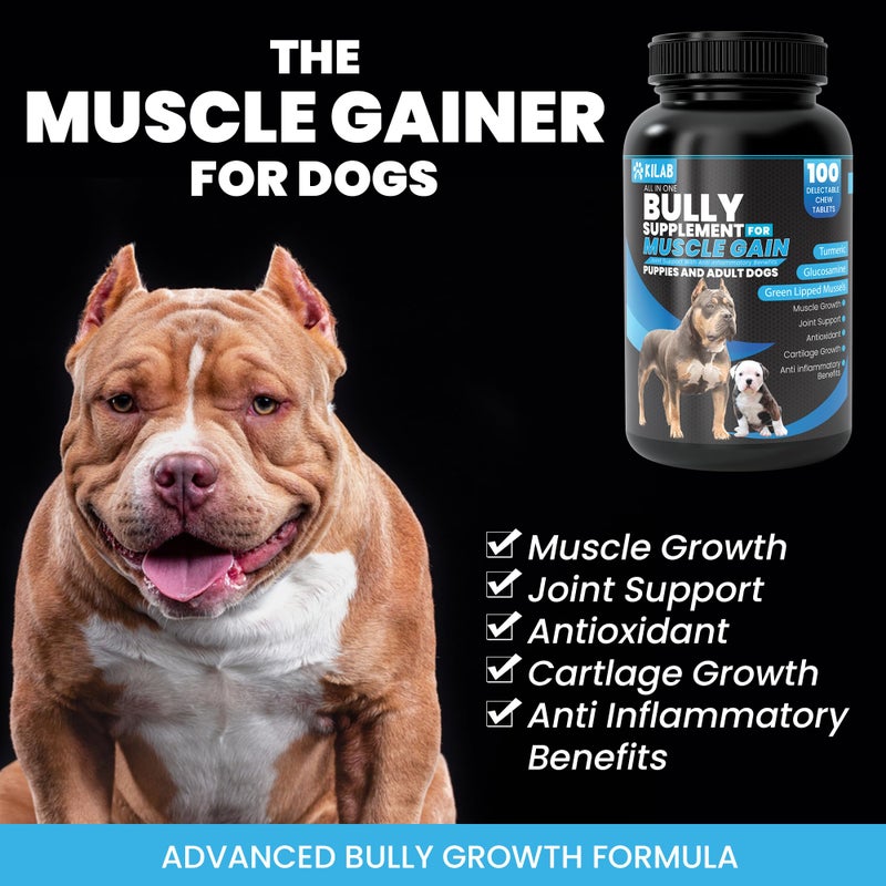 Kilab Dog Weight Gainer – 100-Count Muscle Builder Dog Supplement – Muscle Growth Supplement for Dogs, Puppies and Adults – Bully Growth Formula with Turmeric, Glucosamine, Green Lipped Mussels - Image 2
