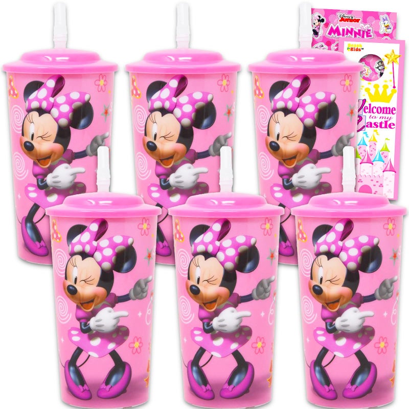 Disney Minnie Mouse Sippy Cup Set - 6 Pack Minnie Tumbler with Straw Bundle With Mickey Stickers and Princess Door Hanger (Minnie Cup for Toddlers Kids Adults) - Image 1