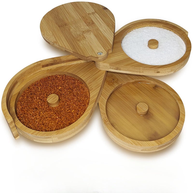 حافة زجاجية من الخيزران بثلاثة مستويات | منظم توابل ثلاثي دوار | حافة سكر وملح للكوكتيلات | إكسسوارات كوكتيل للمشروبات - Image 1