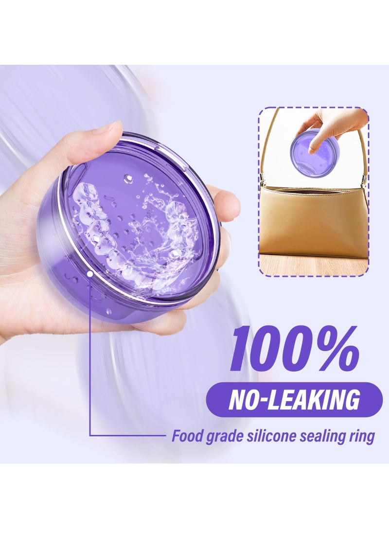 SYOSI - 2 in 1 Retainer Case, Clear Denture Case with Strainer Basket, Large Denture Bath Box for Travel, Mouth Guard Cleaning Case, Braces Holder and Soak Container, Purple - Image 1