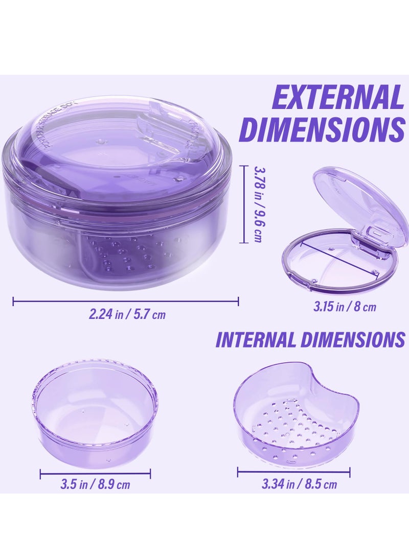 SYOSI - 2 in 1 Retainer Case, Clear Denture Case with Strainer Basket, Large Denture Bath Box for Travel, Mouth Guard Cleaning Case, Braces Holder and Soak Container, Purple - Image 1