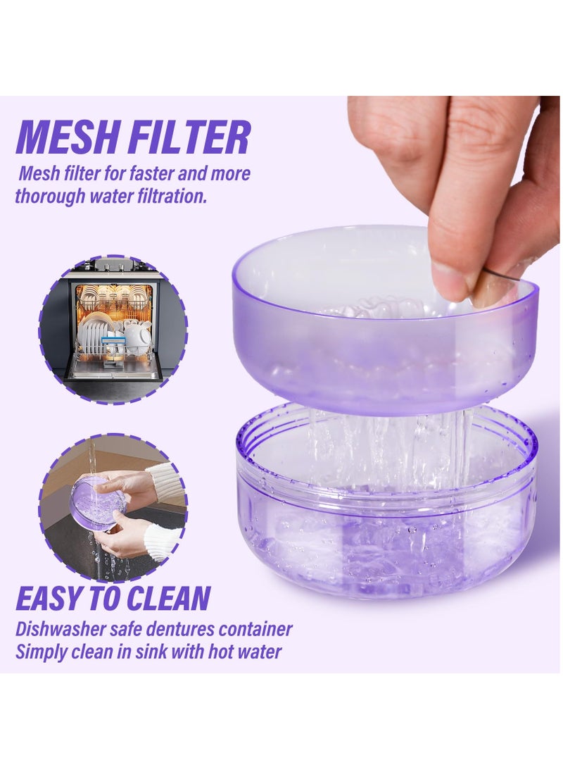 SYOSI - 2 in 1 Retainer Case, Clear Denture Case with Strainer Basket, Large Denture Bath Box for Travel, Mouth Guard Cleaning Case, Braces Holder and Soak Container, Purple - Image 1