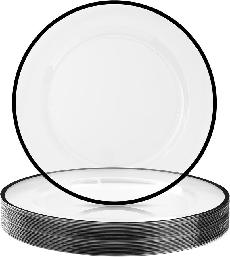 Beststar 12 Inch Disposable Charger Plates 25 Pack Plastic Clear Plates with Black Rim Perfect Table Decor for Party Wedding Dinner - Image 1