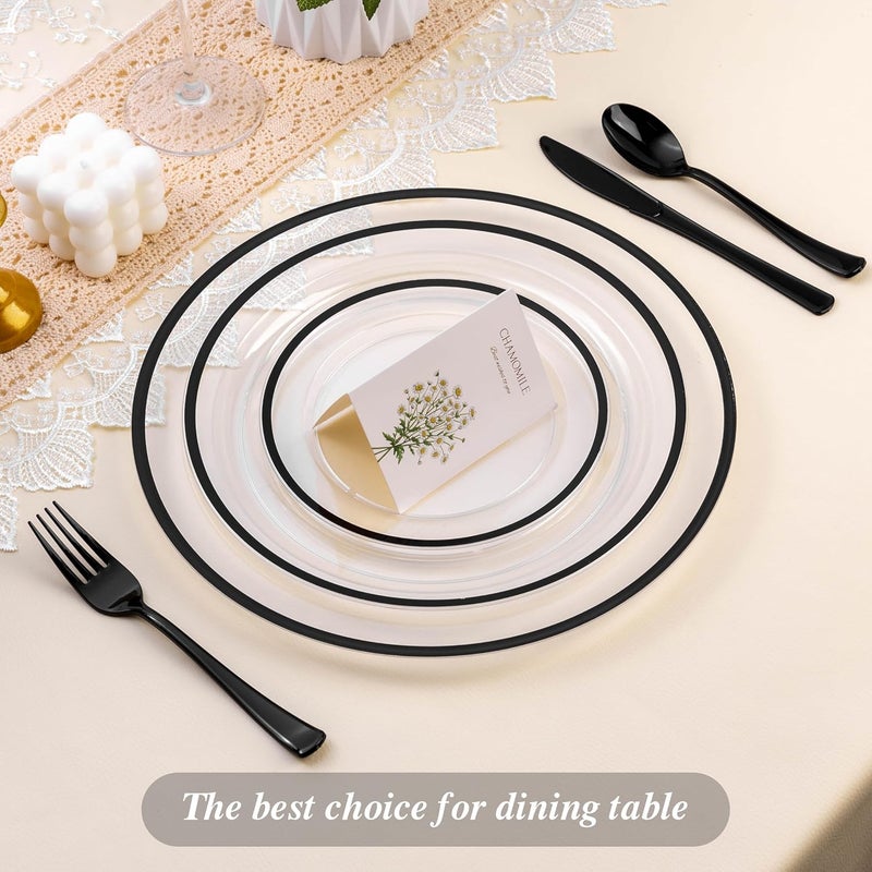 Beststar 12 Inch Disposable Charger Plates 25 Pack Plastic Clear Plates with Black Rim Perfect Table Decor for Party Wedding Dinner - Image 3