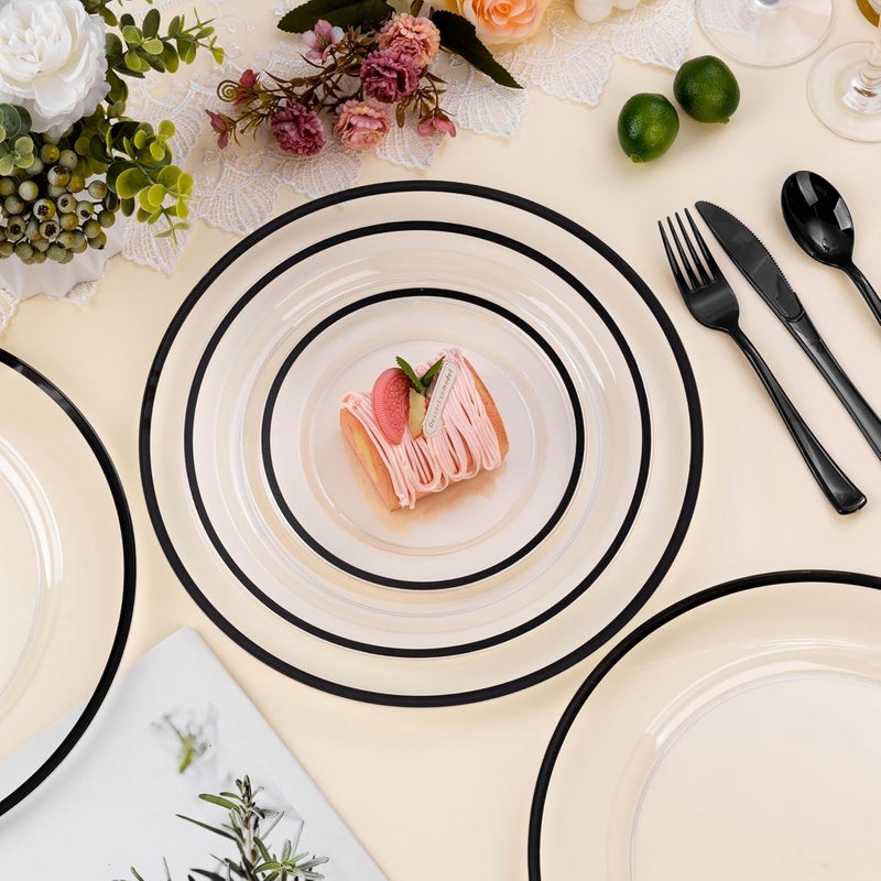 Beststar 12 Inch Disposable Charger Plates 25 Pack Plastic Clear Plates with Black Rim Perfect Table Decor for Party Wedding Dinner - Image 5