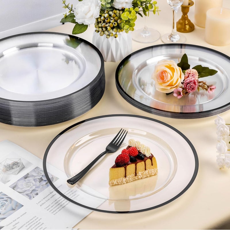 Beststar 12 Inch Disposable Charger Plates 25 Pack Plastic Clear Plates with Black Rim Perfect Table Decor for Party Wedding Dinner - Image 4