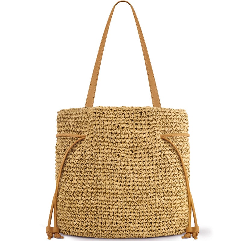 NEWROGENG Hand Woven Straw Purses for Women 2025, Adjustable Large Beach Bag Summer Beach Tote Shoulder Bag Handbag for Vacation, Khaki - Image 1