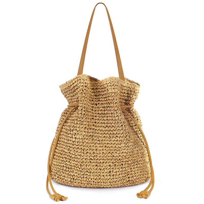 NEWROGENG Hand Woven Straw Purses for Women 2025, Adjustable Large Beach Bag Summer Beach Tote Shoulder Bag Handbag for Vacation, Khaki - Image 4