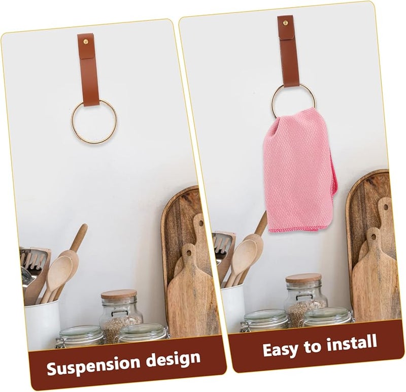 Rustic Wall Mounted Pu Leather Towel Ring Holder For Bathroom Decor - Image 3