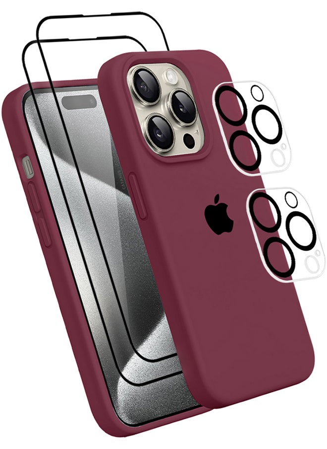 CATANES 5 Packs For iPhone 15 Pro Max Case 2 Screen Protectors and 2 Camera Lens Protectors Upgrade Defender Silicone Cover ShockProof Anti-Scratch Protective Phone Case Dark Red  - Image 2