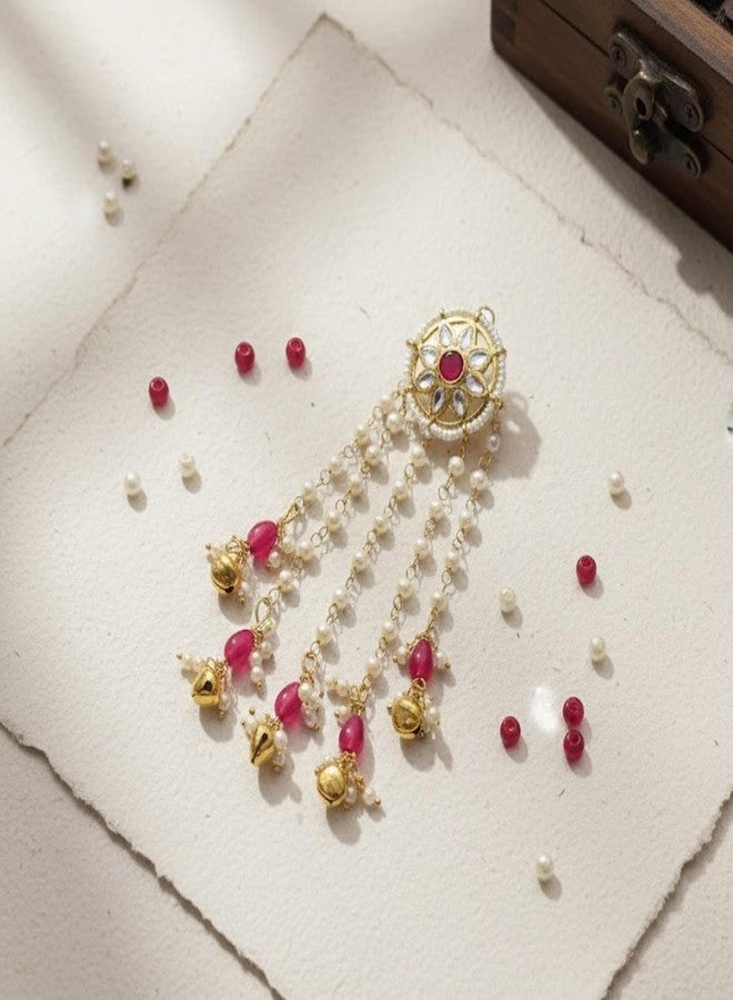 MILAPARK CRAFTS Red Kundan Pearl Bridal Juda Hair Clip for Women | Gold Plated Temple Style Bun Accessory with Ghungroo for Wedding and Special Occasions - Image 1