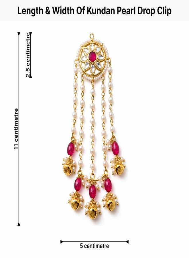 MILAPARK CRAFTS Red Kundan Pearl Bridal Juda Hair Clip for Women | Gold Plated Temple Style Bun Accessory with Ghungroo for Wedding and Special Occasions - Image 2