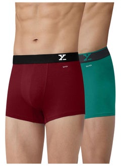 XYXX Men Micro Modal Trunk, Snug Fit, Solid, Pack of 2, XYTRNK2PCKN421M, Navigate+Tango Red, M