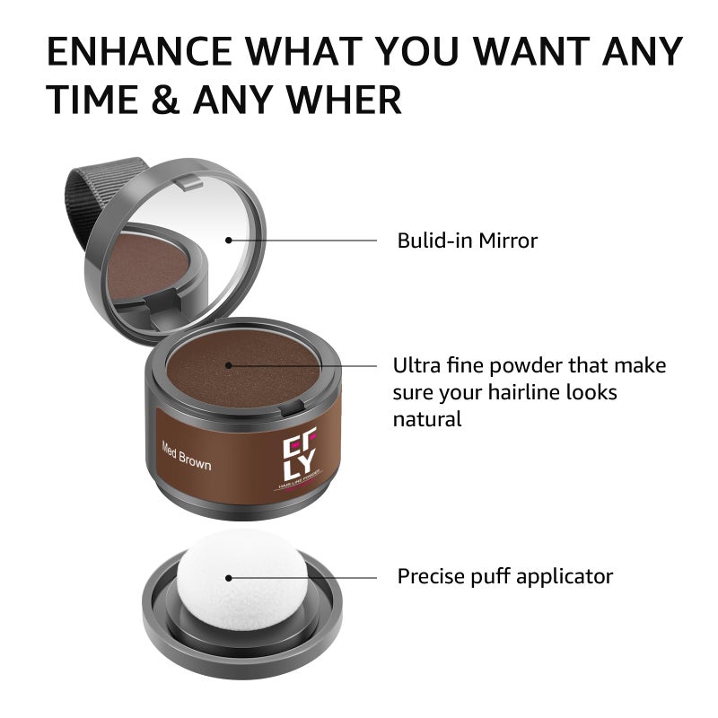 efly Root Touch Up Hair Color For Concealing Hair Loss and Thinning, Gray Hair Shadow Root Cover Up Hairline Powder For Women Men Eyebrows, Beard Line (Med Brown) - Image 3