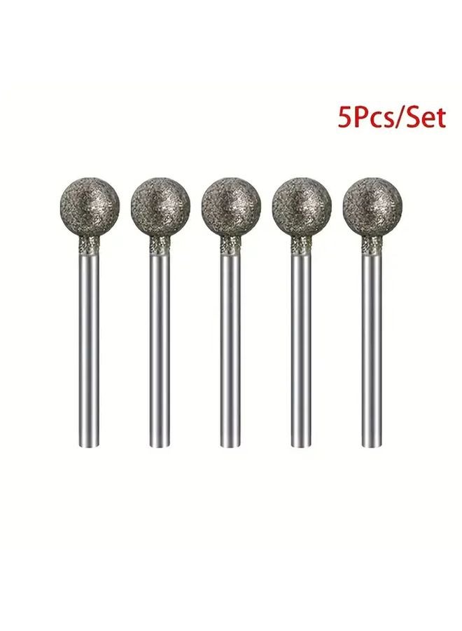 5pcs 12mm Diamond Round Burring Sanding Drill Bit Grinding Head 3mm Shank - Image 1