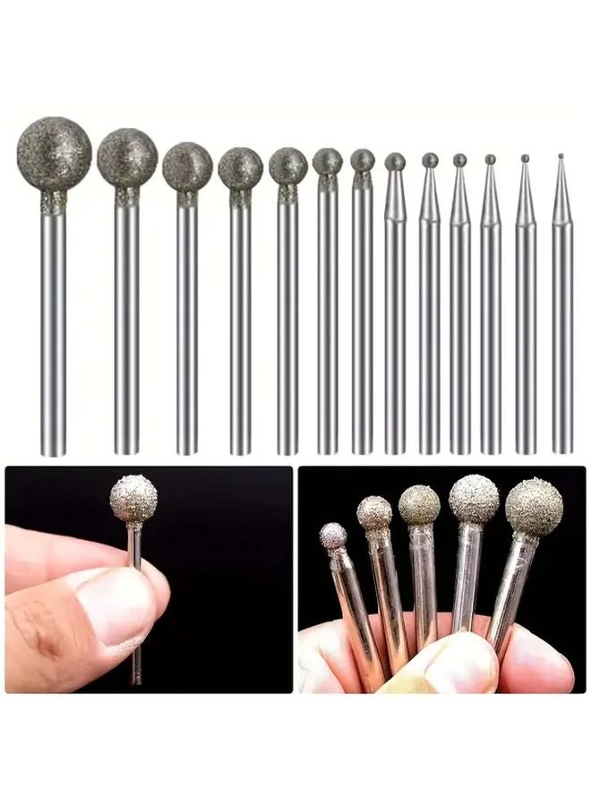 5pcs 12mm Diamond Round Burring Sanding Drill Bit Grinding Head 3mm Shank - Image 2